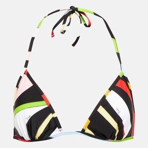 Emilio Pucci Black Multi-Color Triangle Bikini Top